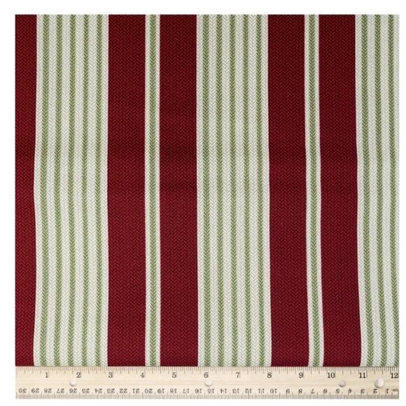 Waverly Inspirations Screen Print Red Green Stripes Fabric 2 Yards PRE CUT - Picture 5 of 5